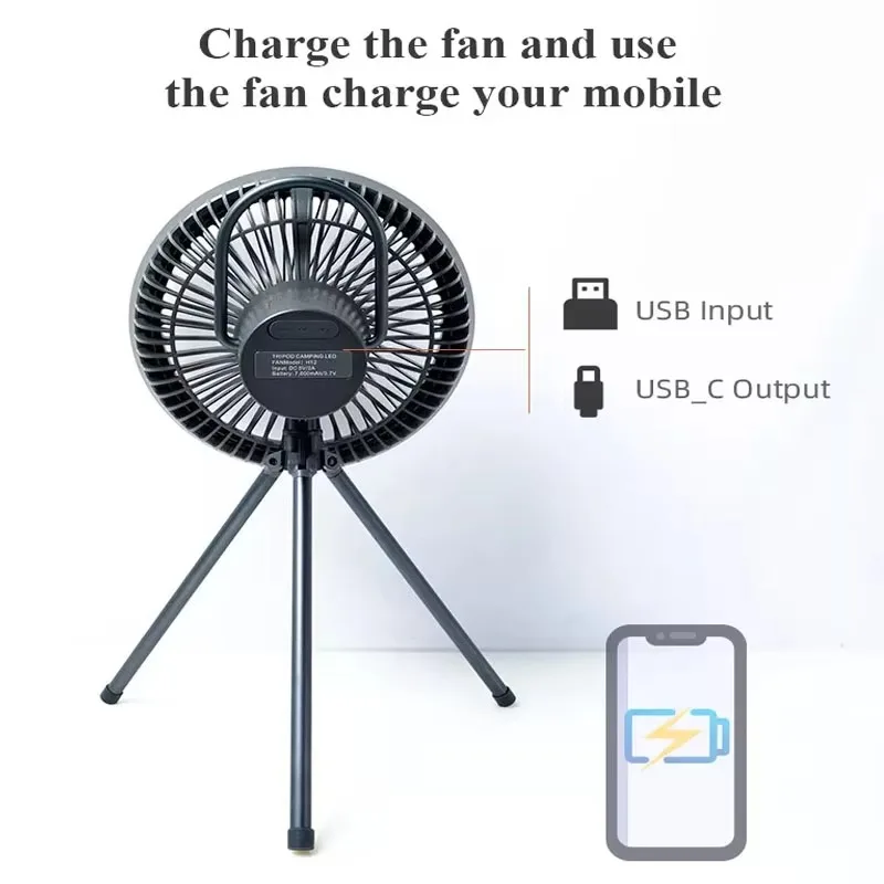 Portable Electric Suspension Power Bank Mini Tripod Fan Outdoor Camping Charging Family Car