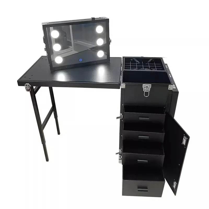 Professional manicure box with lamp Bluetooth portable tattoo embroidery wheel tie rod follow makeup manicure workbench