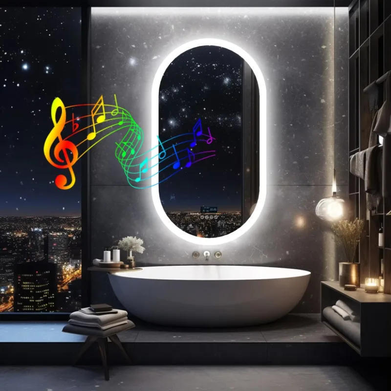 Delivery Oval Light Emitting Diode Bluetooth Bathroom Mirror Makeup Mirror Smart Touch Dimmable Anti-Fog