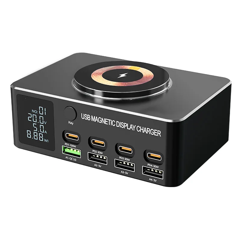 Fast charging charger Smart digital display PD100w mobile phone notebook Magnetic wireless charging Multi-port USB charger