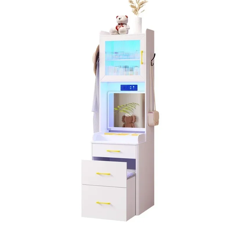 White Hollywood Antique Folding Foldable Flip Up Makeup Table Set Vanity Glass Door Dressing Table Makeup Led Mirror DrawersHOT
