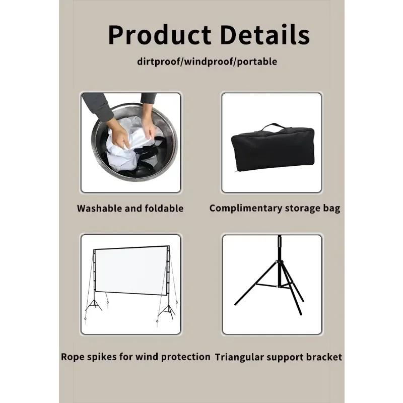 100/120/150 inch outdoor indoor portable and foldable projector projection screen tripod stand for meeting room