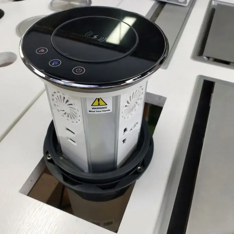 Ip65 16A Universal Power Outlet Smart Wifi Motorized Pop up Socket with USB-C Wireless Charging Speaker for Home Office Hotel