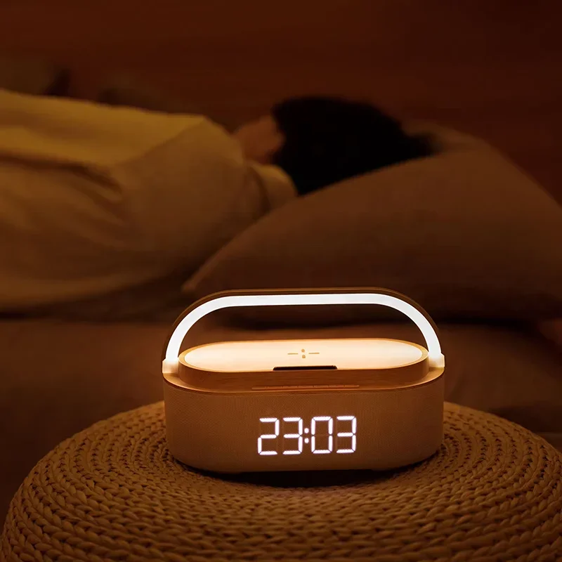 Smart Wireless Charging Night Light Dimmable Desk Lamp with Small Speaker - Multi-Function Table Lamp for Office And Home