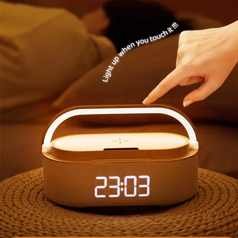 Smart Wireless Charging Night Light Dimmable Desk Lamp with Small Speaker - Multi-Function Table Lamp for Office And Home