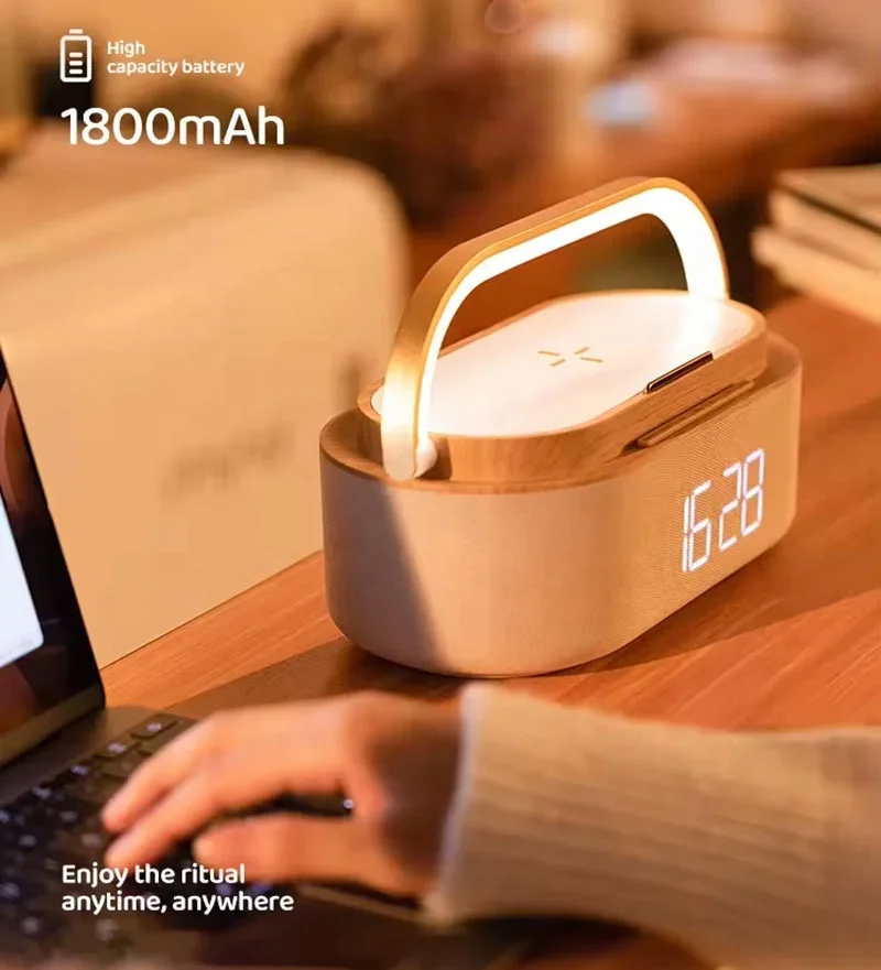 Smart Wireless Charging Night Light Dimmable Desk Lamp with Small Speaker - Multi-Function Table Lamp for Office And Home