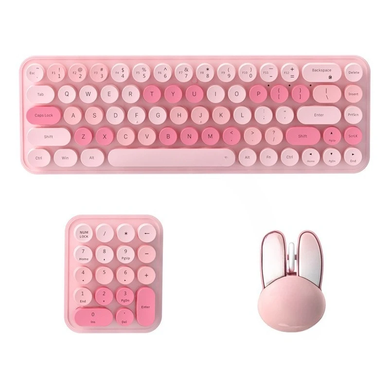 Wireless keyboard and mouse three-piece set pink cute portable computer laptop office