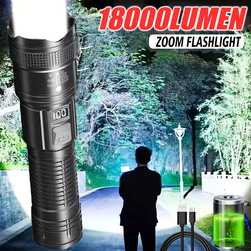 1000000LM USB Rechargeable LED Flashlight,Super Bright Zoomable Waterproof Tactical Torch for Outdoor Camping Hiking Fishing