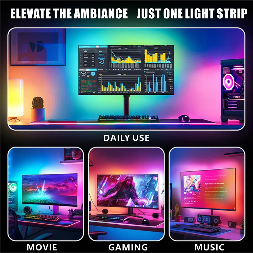 WS2812 Camera Ambient Smart TV LED Backlight TV&PC LED black light Color Sync Tuya LED Light For Inch Tv Pc Led RGB Tape Screen