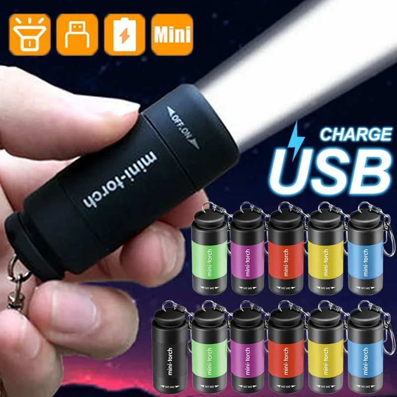 USB Rechargeable LED Multifunctional Strong Light Pocket Keychain Flashlight Waterproof Outdoor Hiking Camping Mini Flashlight