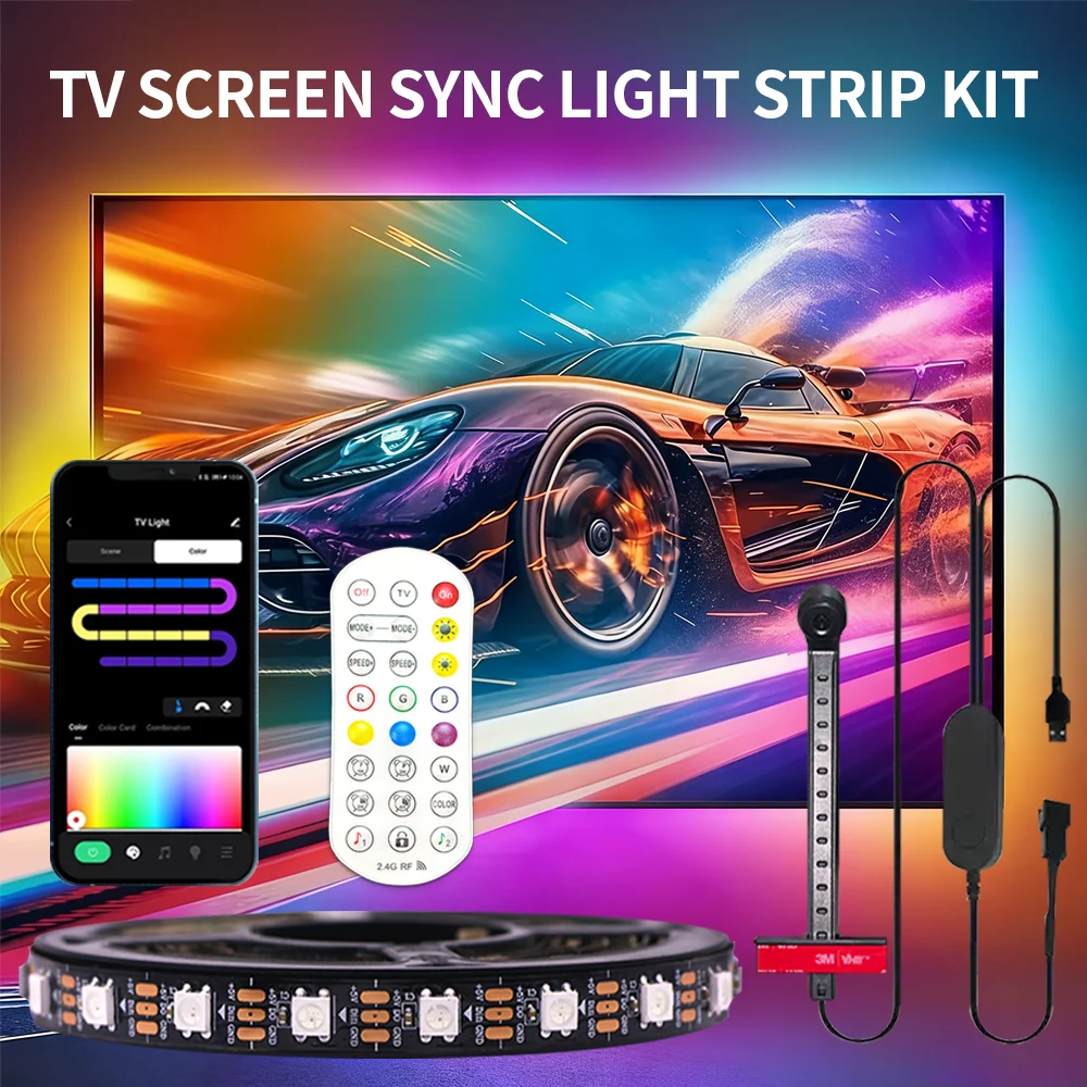 TV&PC LED black light WS2812 Camera Ambient Smart TV LED Backlight Color Sync Tuya LED Light For Inch Tv Pc Led RGB Tape Screen