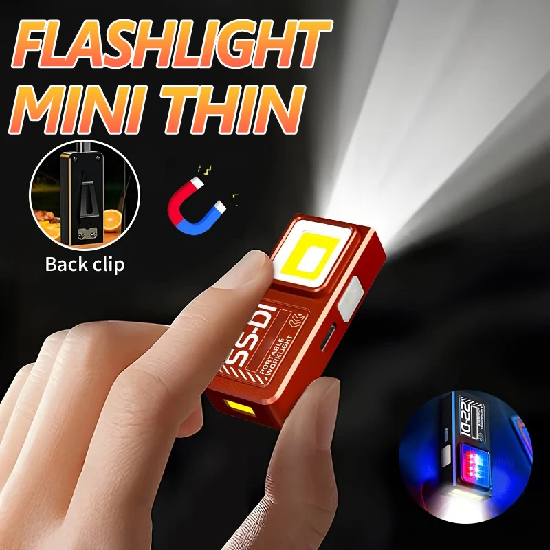 Mini COB LED Flashlight Rechargeable Portable EDC Torch USB C Pocket Lantern Flood Work Light with Clip Magnet For Emergency