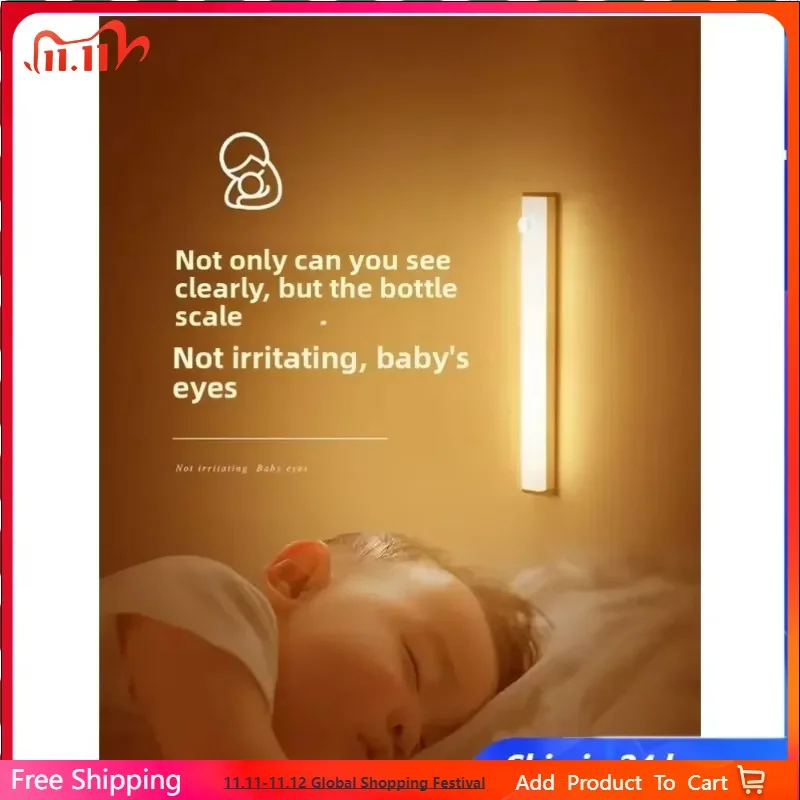 Cabinet Light USB Rechargeable Motion Sensor LED Bar Light Induction Night Light Portable for Kitchen Bedside Wardrobe Closet