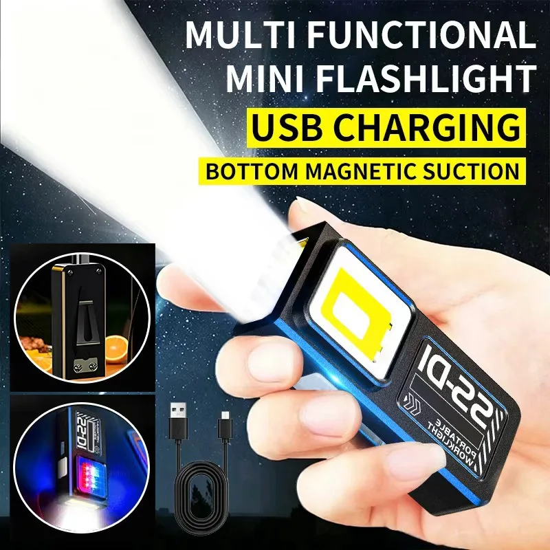 Mini LED Flashlight USB Rechargeable EDC Flashlight With COB Mini Torch Light Pocket Lantern Waterproof Work Light With Magnet