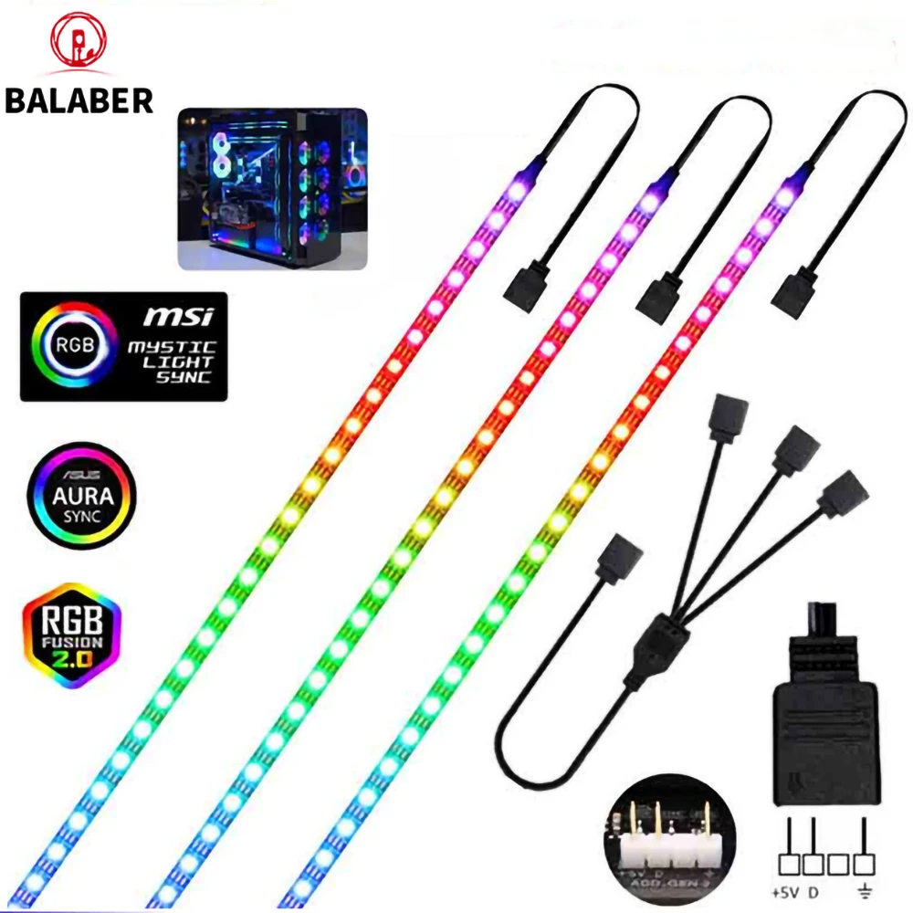 Computer Case 5V ws2812 LED Strip 3-Pin Motherboard Sync DIY Chassis RGB Ambient Light Aura Sync Light Pollution DIY LED WS2812