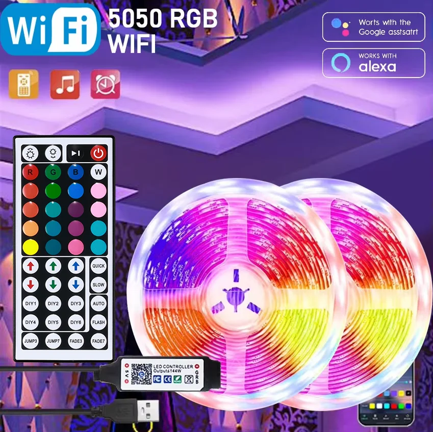 RGB Led Strip Lights 5m 10m 20m Led Room Light with APP Control Flexible Ribbon Luces Led Tape for Room Bedroom Decoration