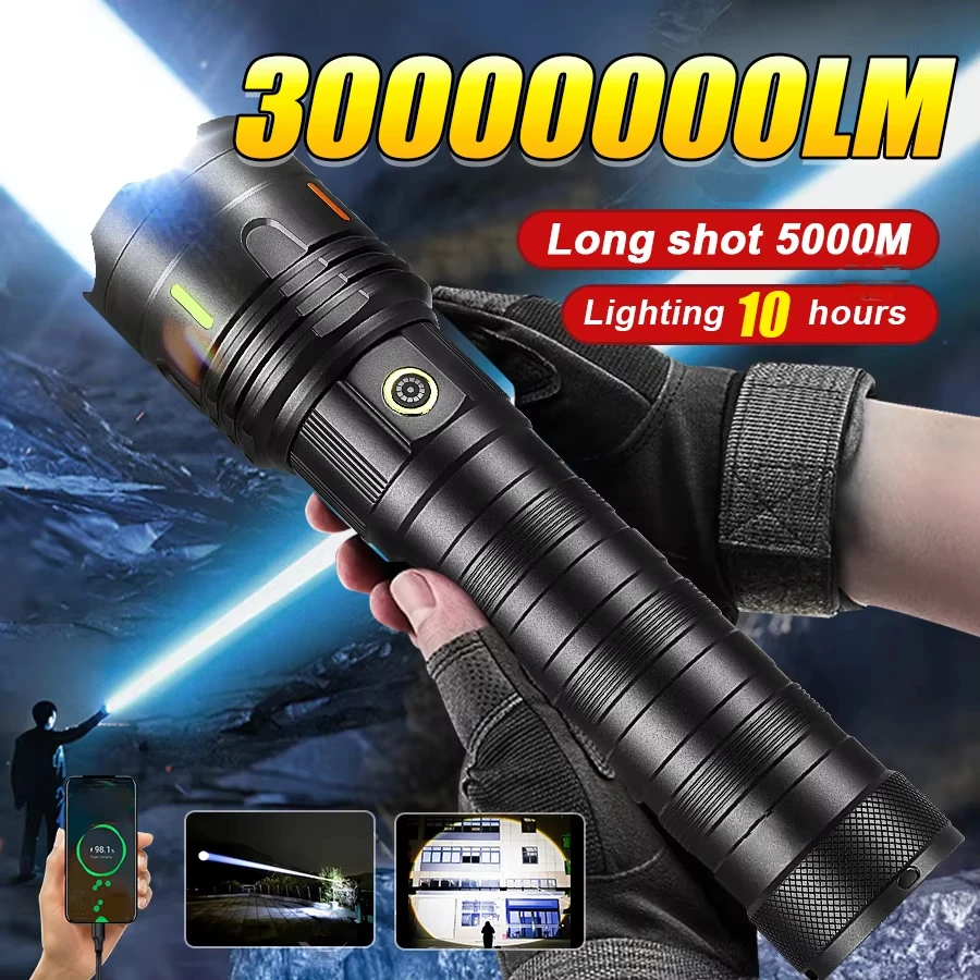 2025 New Ultra Bright LED Flashlight USB Rechargeable Zoom Flashlights Long Range 6000M Tactical Torch Camping Fishing Work Lamp