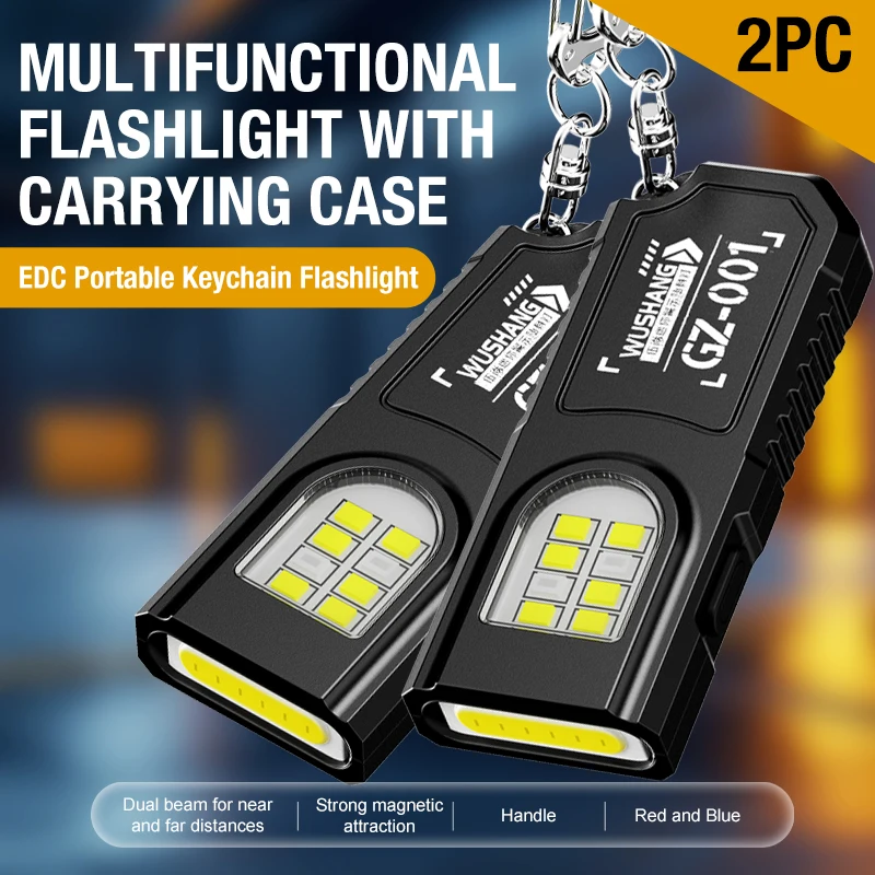 2PCS Portable Keychain LED COB Flashlight Rechargeable Torch with Pen Clip Powerful Mini Outdoor Working Lantern with Magnetic