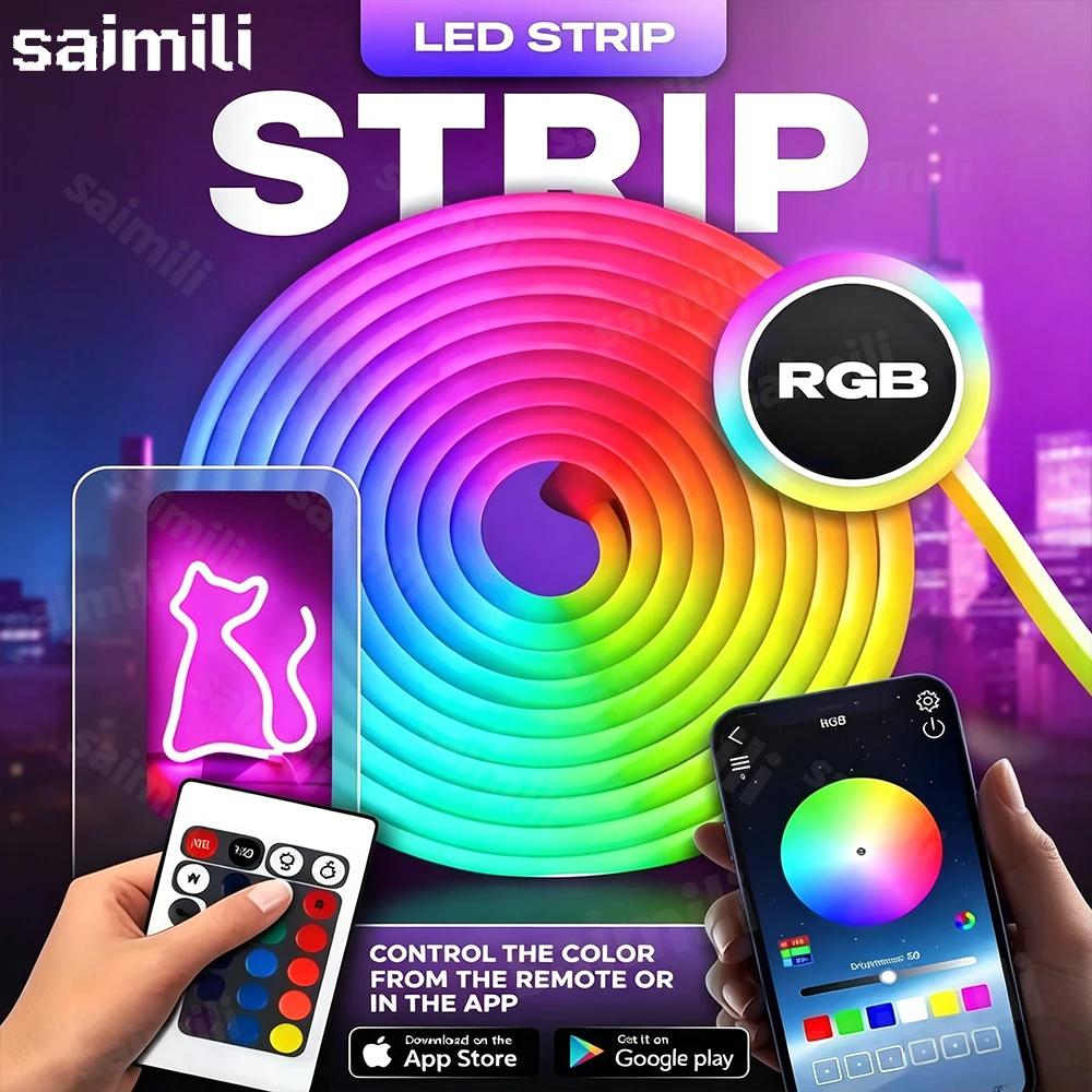 Smart RGB LED Strip Light Neon Flexible Tape Ribbon USB Bluetooth App Remote Control Music Sync DIY TV Gaming Room Decorations