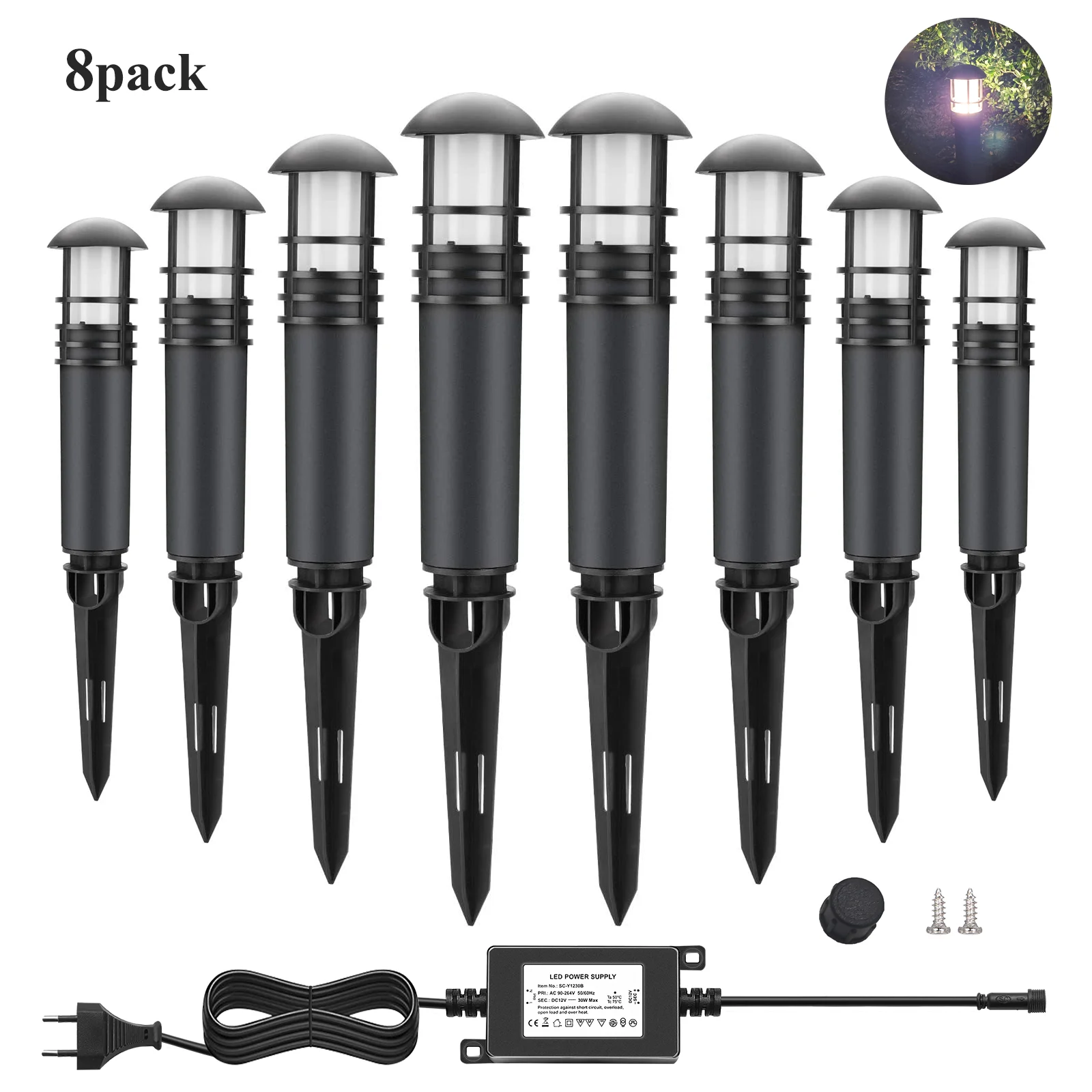8 Pack 12V LED Outdoor Landscape Lights with Diver System IP65 Waterproof Lawn Lamps for Yard Garden Pathway Driverway Park
