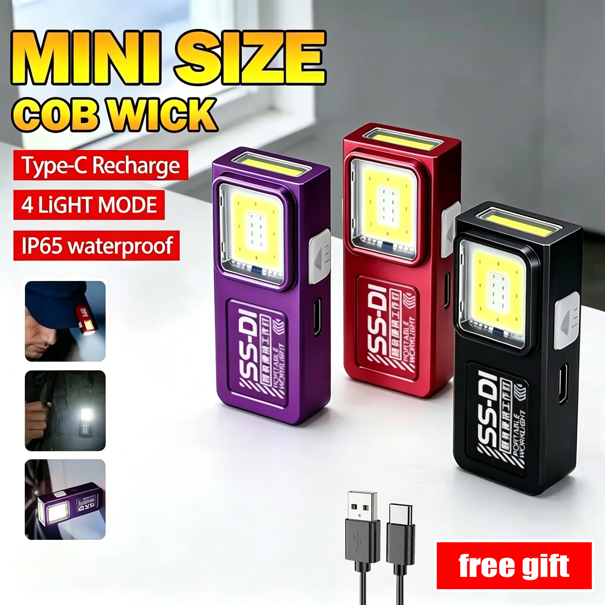 Powerfu Mini LED Keychain Flashlight Rechargeable COB waterproof Work Light Pocket Torch Camping Walking Lamp Pen Clip Lantern