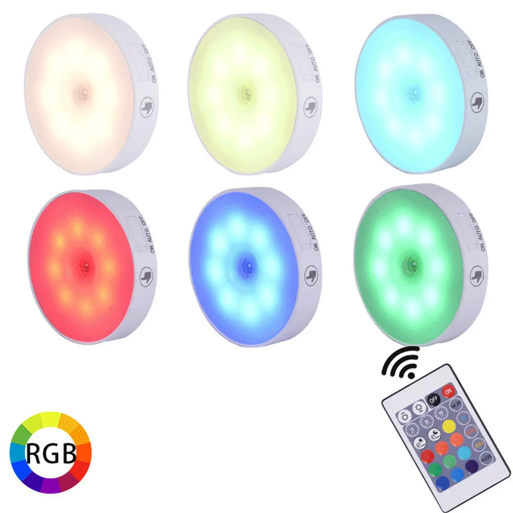 RGB Rechargeable LED Under Cabinet Lights PIR Motion Sensor Night Light Led Lamp Stairs Closet Wardrobe Kitchen Light Room Decor