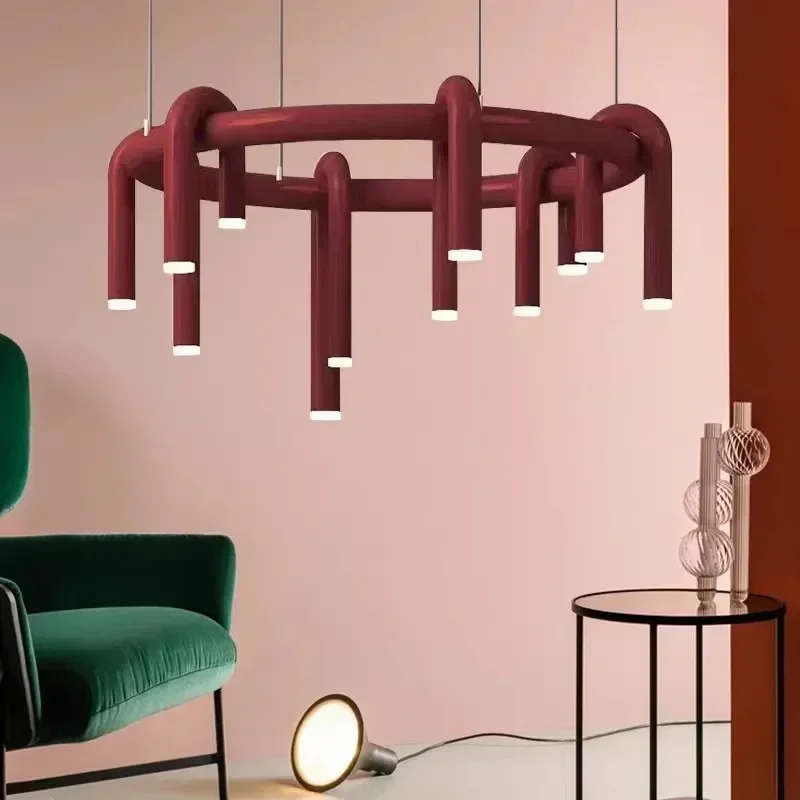 Modern Adjustable Pendant Lamp Circular Ring Metal U Tube Led Light Home Decor Bedroom Living Room for Dining Hanging Chandelier
