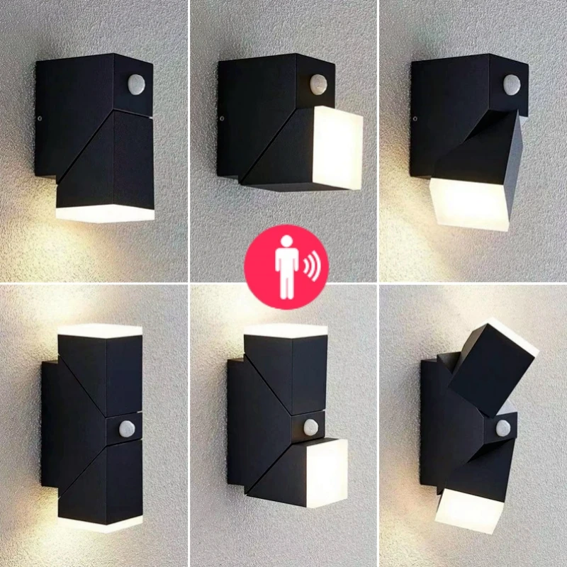Up Down Outdoor LED Wall Lamp Motion Sensor Waterproof Garden Sconce 6W/12W Rotation Cube Fence Street Porch Exterior Wall Light