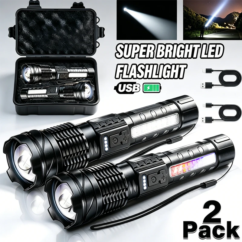 Portable Rechargeable LED COB Flashlight with Clip Super Bright Telescopic zoom Handheld Work Flashlight For Outdoor Camping
