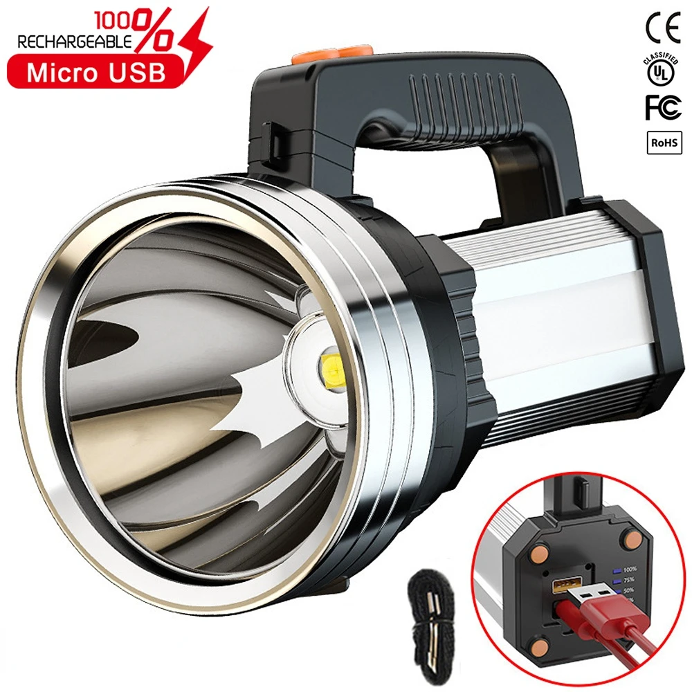 100W LED Flashlight 1500M Long Range Portable Spotlight USB Rechargeable XHP70 Searchlight Power Bank Camping Tactical Torch