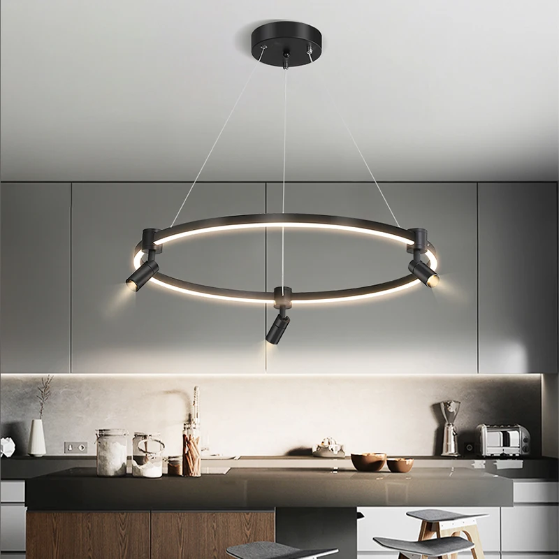 Postmodern Creative Black White Restaurant Pendant Light Living Room Bedroom Ring Chandelier With Tilt Adjustment Home Decor