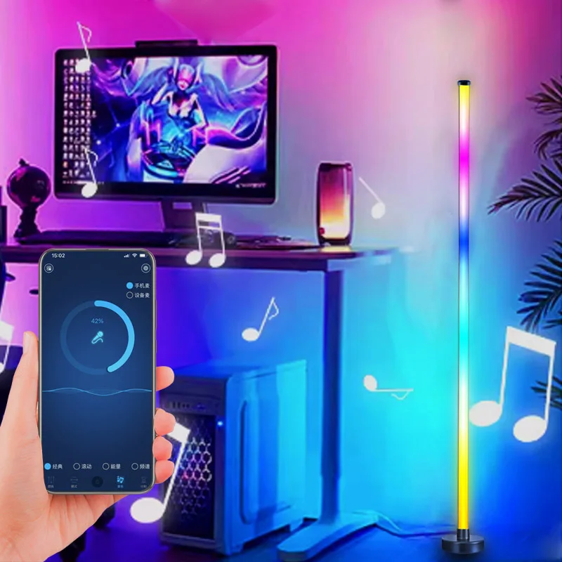 5V Color Changing RGB Floor Lamp Remote Control Bluetooth APP Control Corner Ambience Lamp USB Power Dimmable Standing Light