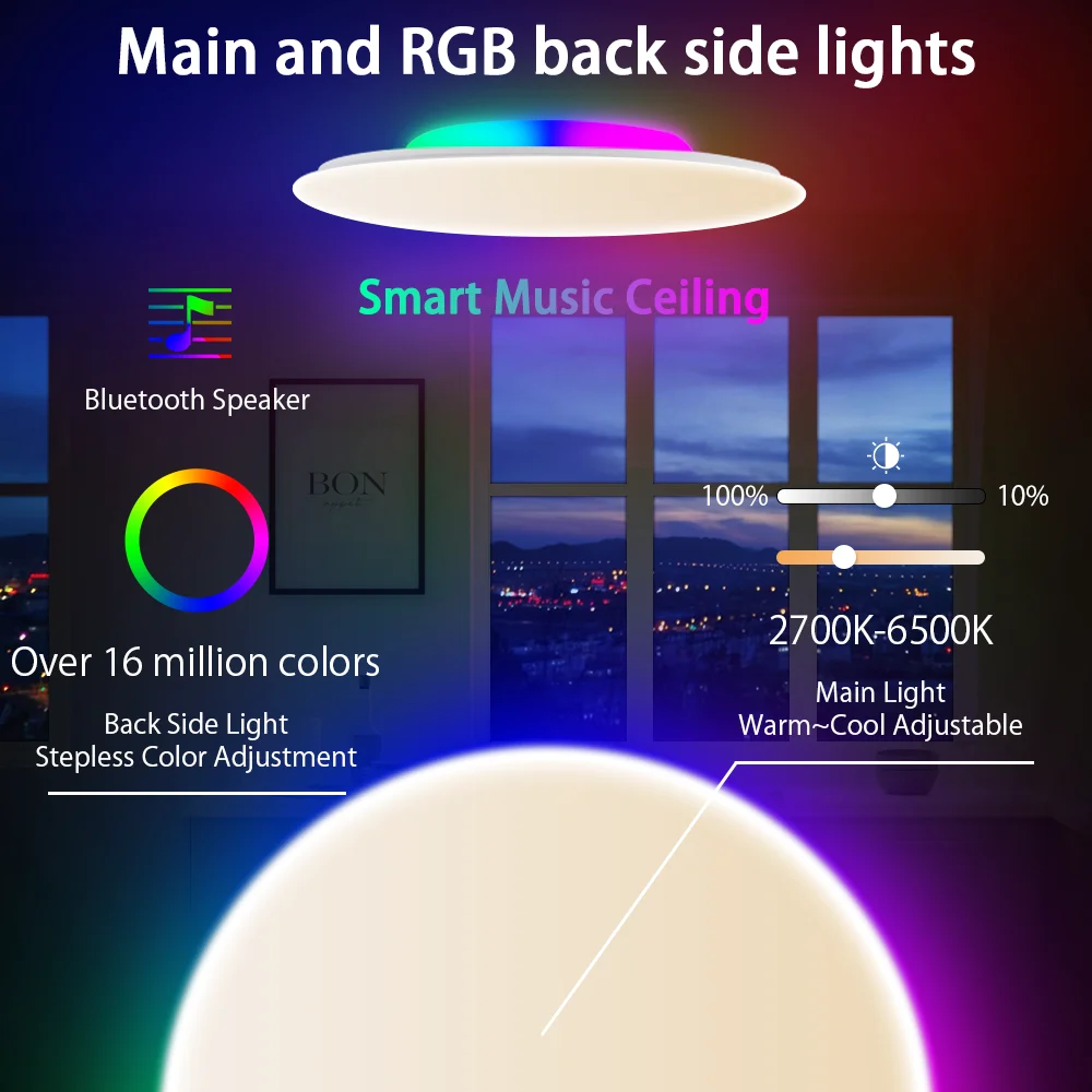 Smart LED Ceiling Lights With Bluetooth Speaker Voice Control RGB Ceiling Lamps For Bedroom Living Room Work With Alexa Google