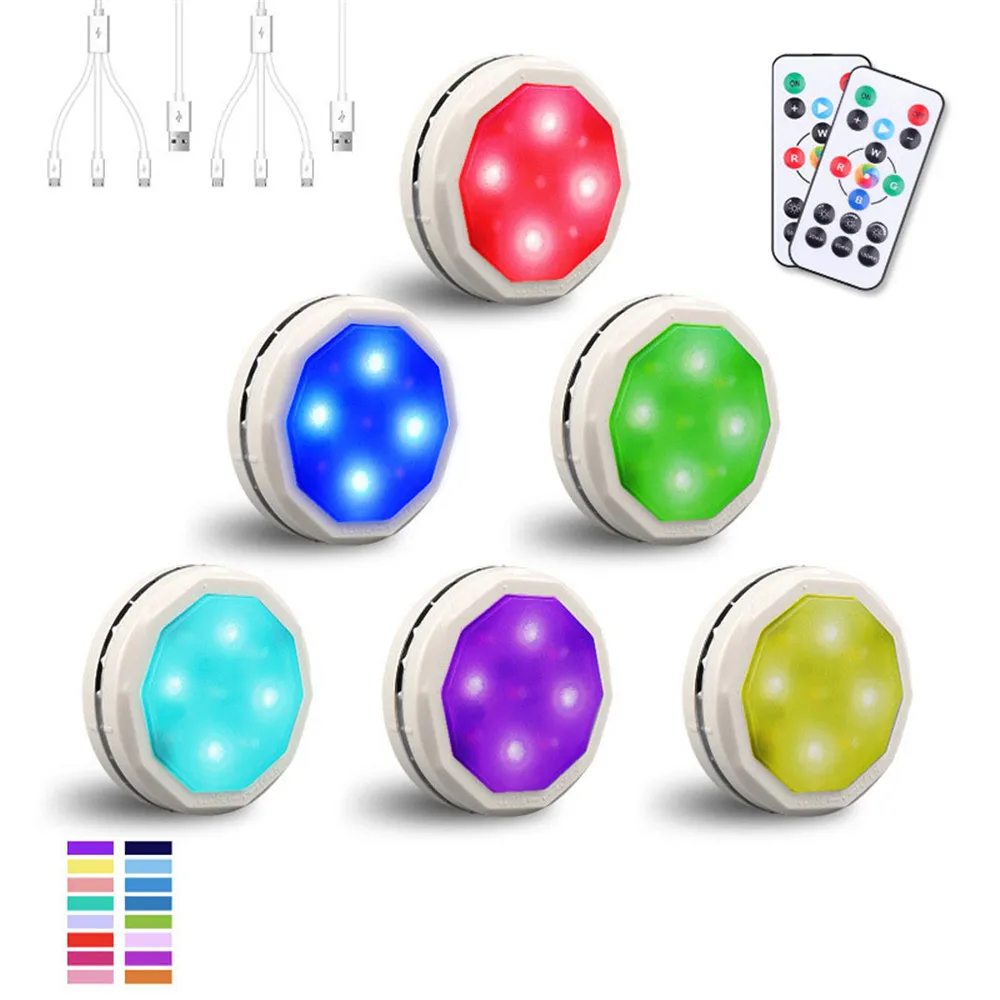 16 Colors LED Under Cabinet Light Rechargeable  Wall Lamp Wireless Touch Sensor LED Puck Lights For Kitchen Closet Night Lamp