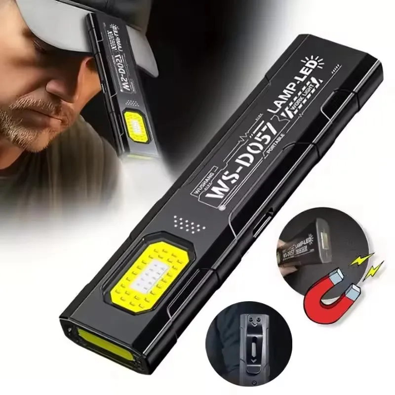 LED COB Flashlight Type C Rechargeable 600LM Portable Mini Torch Pocket Lantern Flood Work Light With Magnet For Emergency