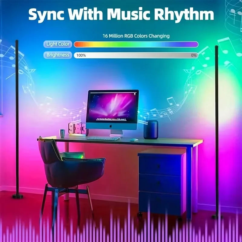 Ambient Lighting Scandinavian Style RGB Floor Lamp RGB Corner Floor Lamp Bluetooth Bedroom Color Changing Dimmable Soft Lighting