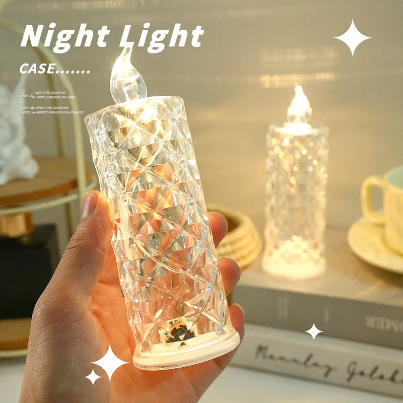 Crystal Projection LED Candle Lamp - Romantic Atmosphere Night Light for Bedroom, Wedding, Party & Christmas Decoration