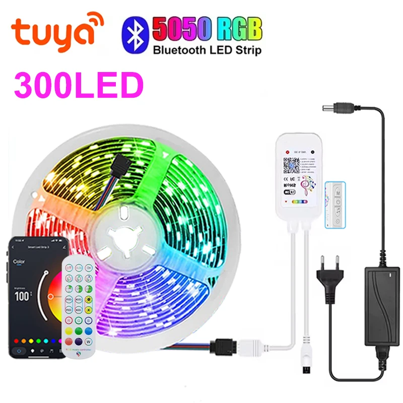 5M 12V Wifi Bluetooth Rgb Led Strip Lights APP Control Music Sync Remote 60Leds/M Tape Lights Ac100-240V Adaper For Gaming Room