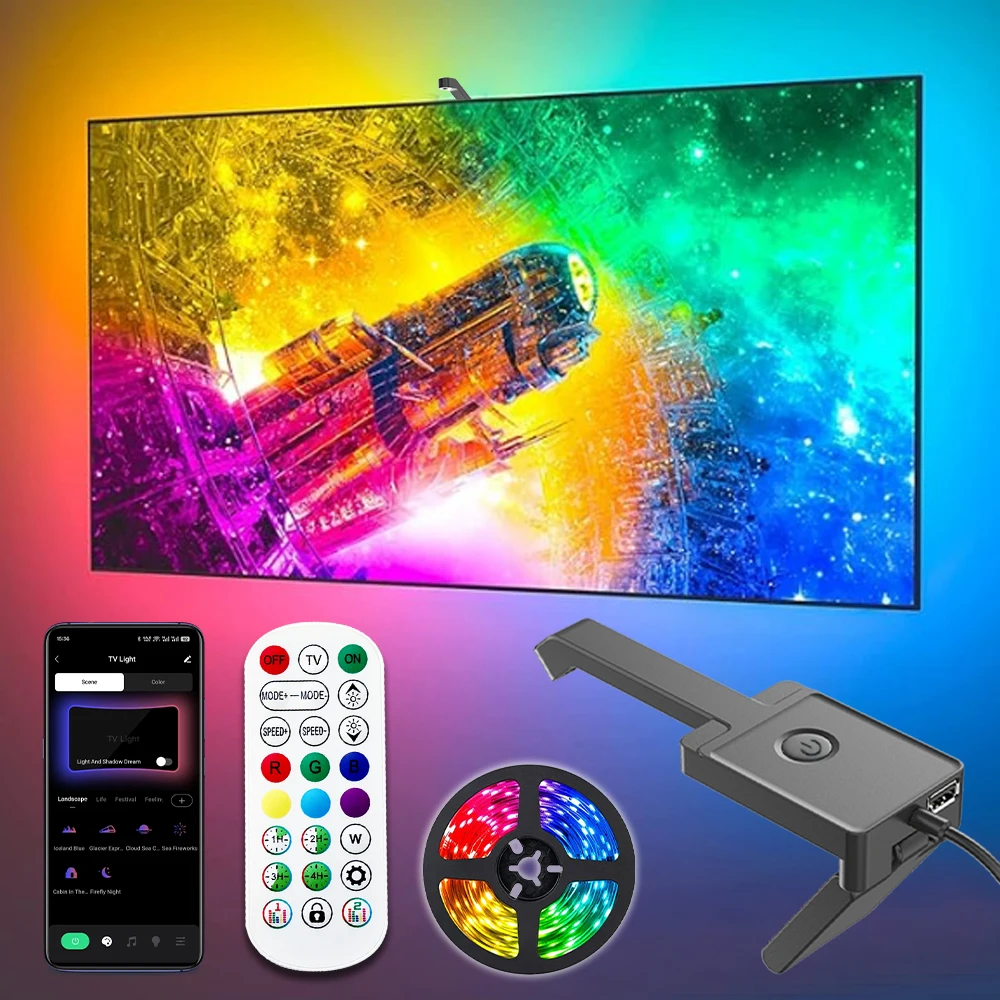 Wiscolor RGBIC LED TV Backlight Strip music Sync with Screen USB 5V for 55-65 Inch TVs Game Room Ambient Decor Lighting App
