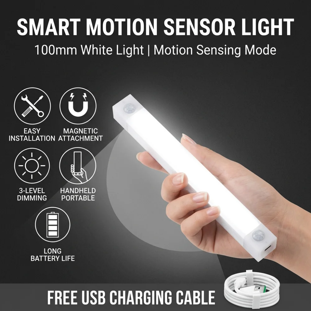 Wireless Magnetic Motion Sensor LED Cabinet Light USB Rechargeable Night Lamp for Closet Bedroom Kitchen Wardrobe