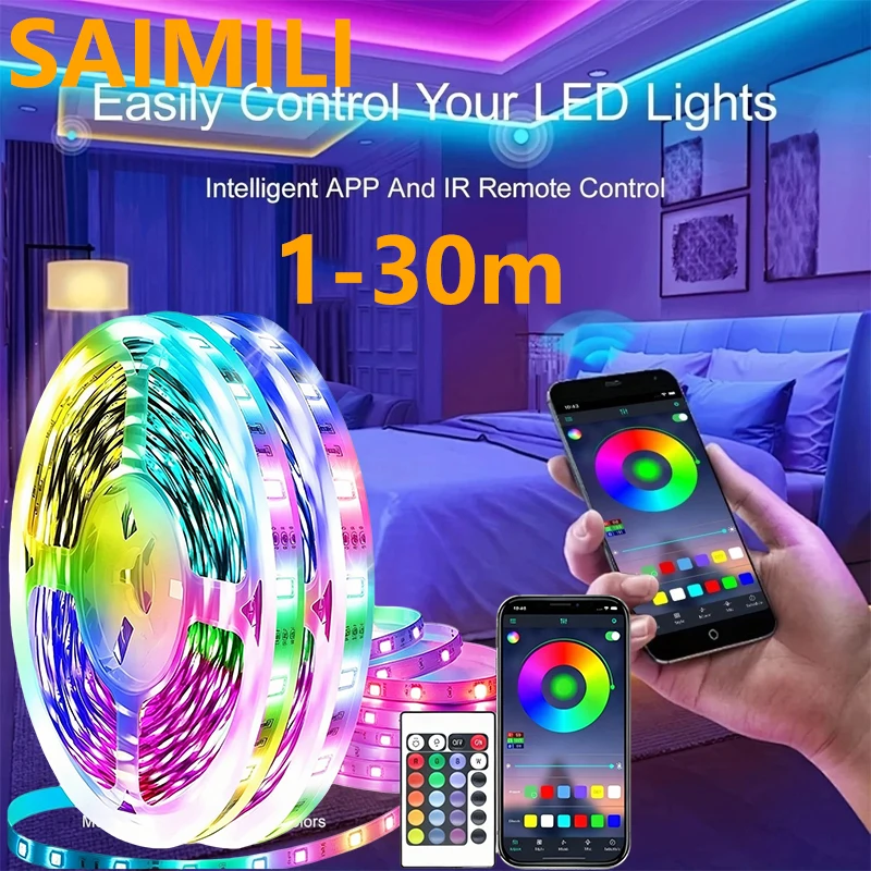 Smart Room RGB Strip Light Indoor Flexible Diode Tape LED Lights App 24-Key Remote Control Music Sync Timer Wedding Party Decor