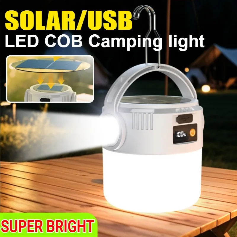 Solar LED COB Camping Lights Lightweight Camping Lantern USB/Solar rechargeable Waterproof Lamp For Outdoor Home Hiking Night