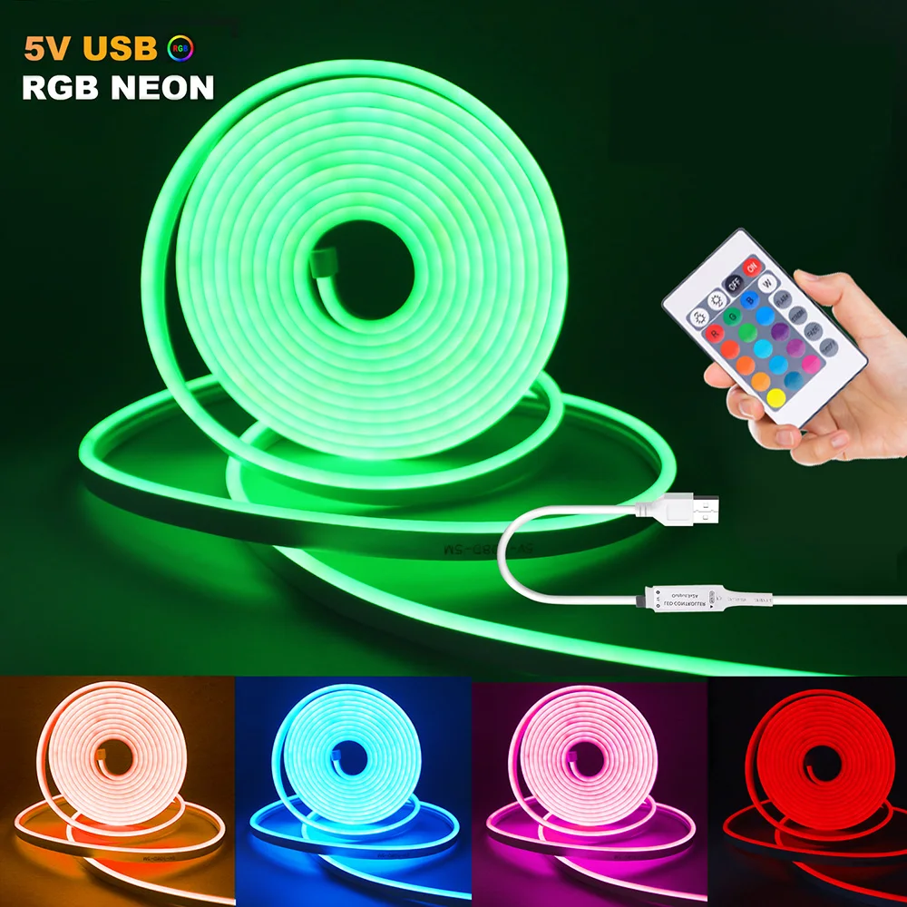 5V USB RGB Led Neon Strip Light with Adhesive Remote Control 24key RGB Kit 1m 2m 3m 4m 5m Home Decor 108LED Flexible Tape 6x12mm