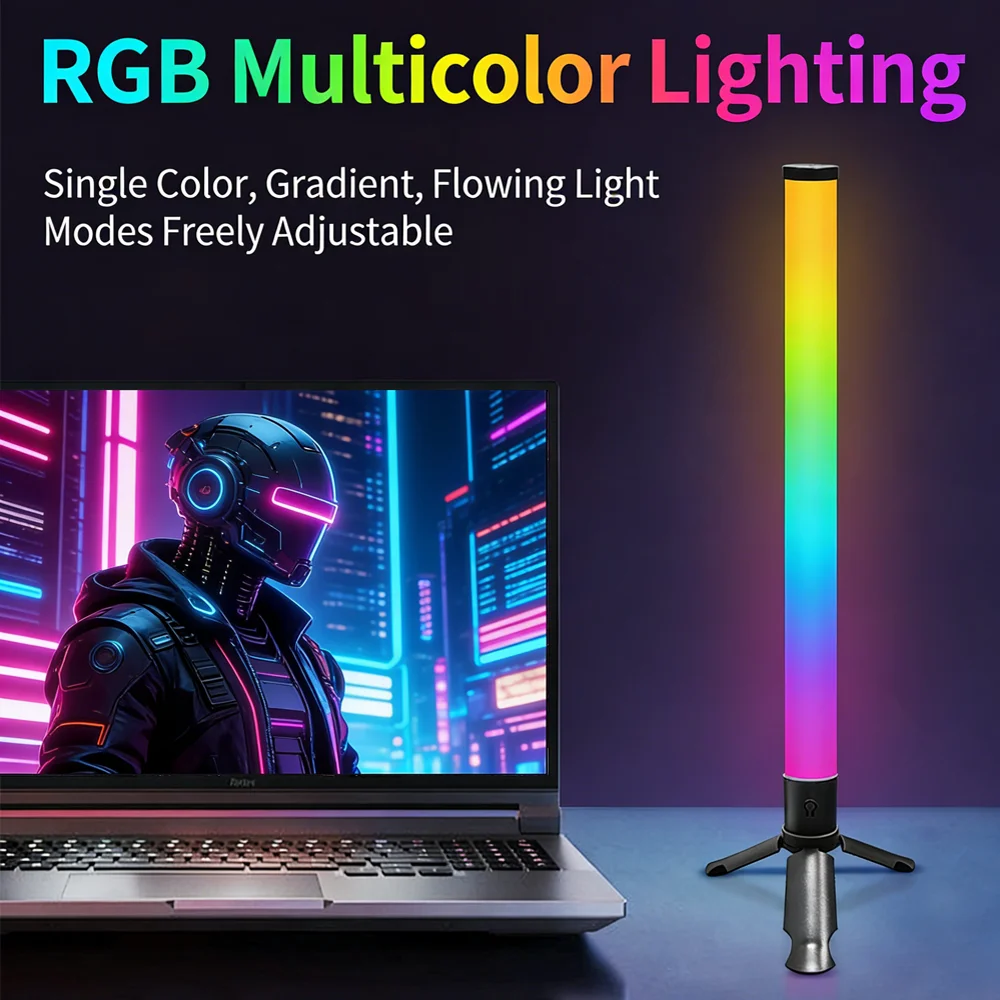 RGB LED Desktop Tripod Ambient Light Music Sound Reactive Rhythm Lamp 360° E-Sports Decorative Light for Gaming Room PC Setup