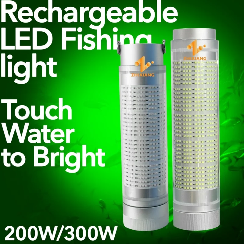 Auto-On Submersible LED Fishing Light 100W 200W 300W Rechargeable IP68 Waterproof Underwater Fishing Light for Fish Attracting