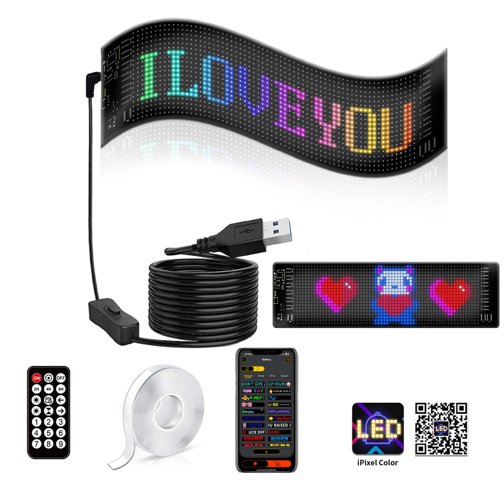 Flexible Screen LED Matrix Panel RGB Car Truck DIY Programmable DIY App Control Scrolling Light Advertise Portable Waterproof