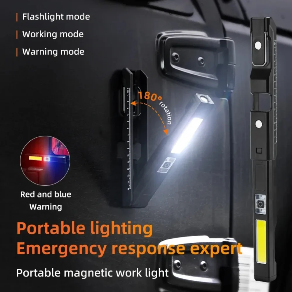 Portable LED Work Light Flashlights USB Rechargeable Flashlight Outdoor Magnetic Hand Torch for COB Work Folding Light