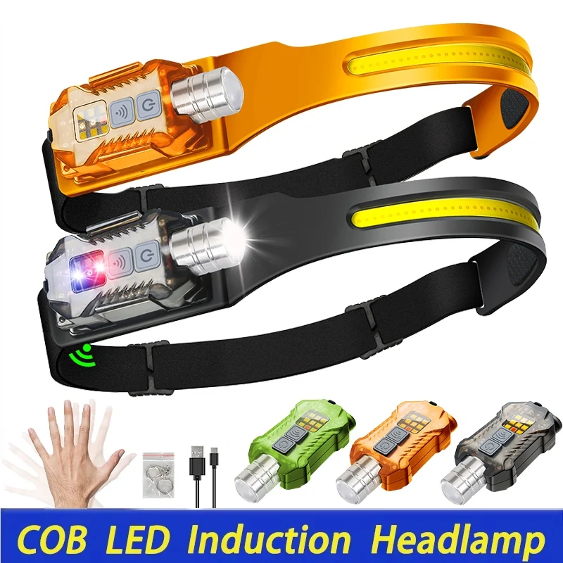 Powerful Induction Headlamp LED Sensor Head Lamp 18650 Battery Flashlight USB Rechargeable Head Torch 9 Lighting Modes Headlight