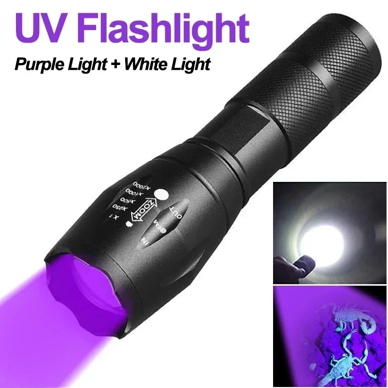 C2 USB Rechargeable Flashlight with Dual Light Sources White Light 395nm Ultraviolet Light Outdoor Camping Fishing Torch Lantern