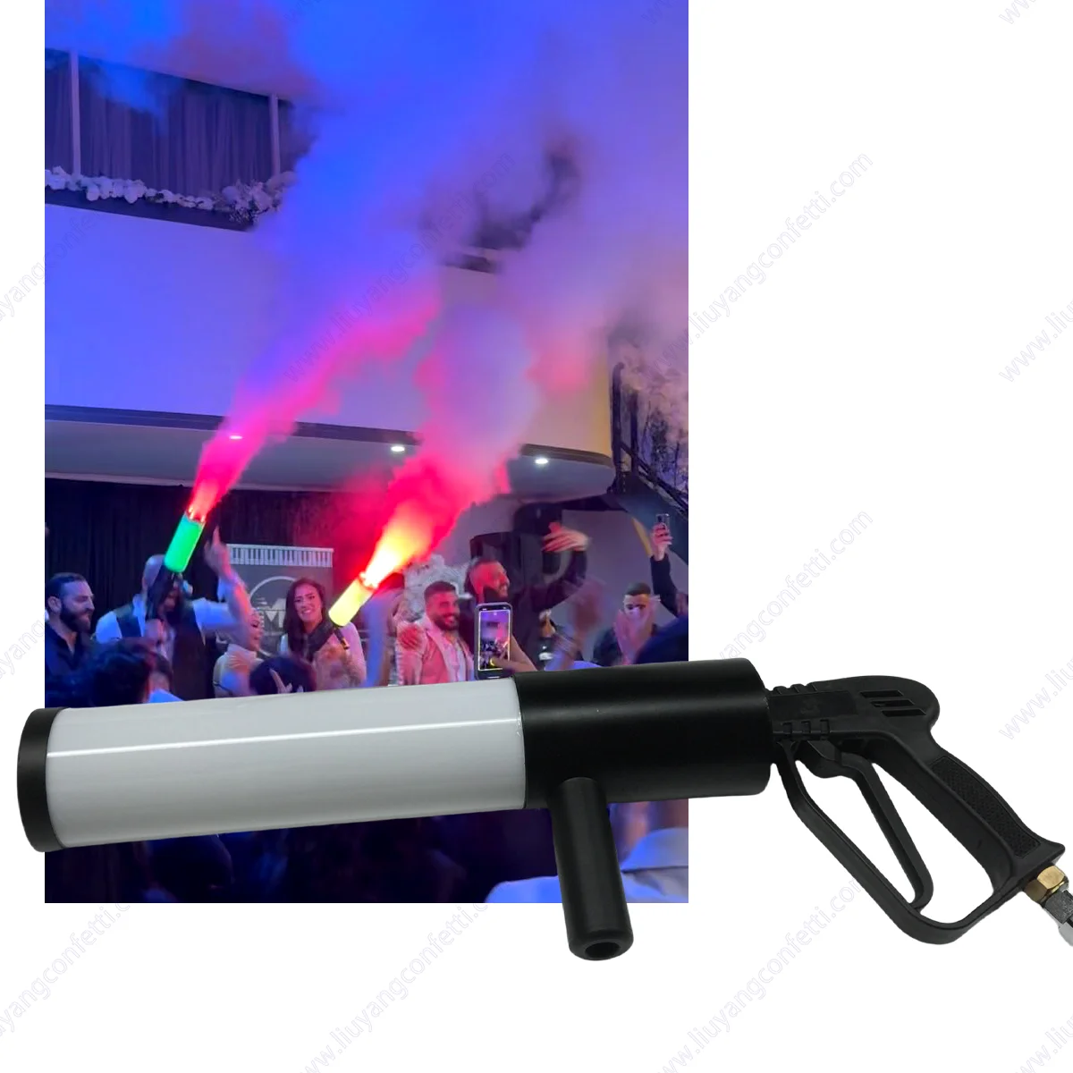 Led Co2 Gun Disco Dj Show Handheld Fog Smoke With Light 3 Meter Gas Hose Special Effect Stage Equipment Party Jet Cannon Machine